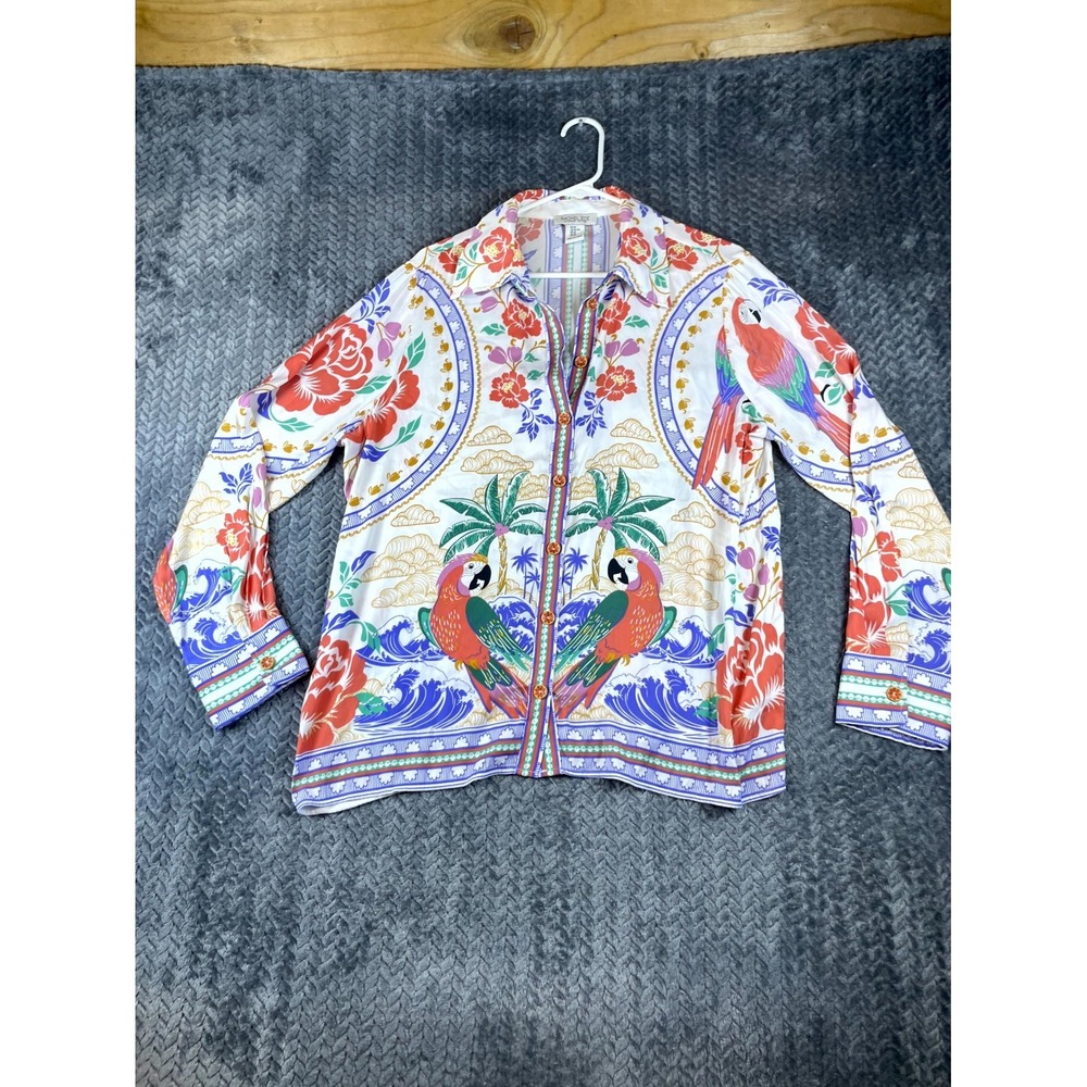 Rachel Zoe Shirt Womens XL Multicolor Tropical Palm Tree Beach Summer Button Up